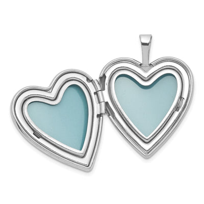 Sterling Silver Rhodium-plated Polished Front/Brushed Back Blue Cross Resin Cameo Heart Locket