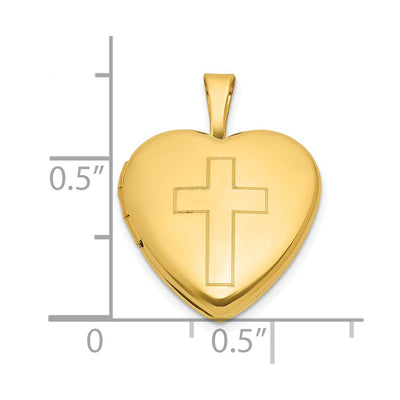 Sterling Silver Gold-plated Polished Front/Brushed Back Engraved Cross Heart Locket