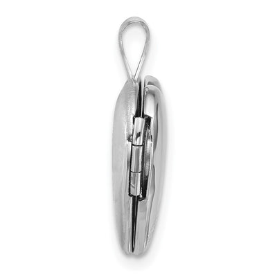 Sterling Silver Rhodium-plated Polished Front/Brushed Back with Curved Dot Design Heart Locket