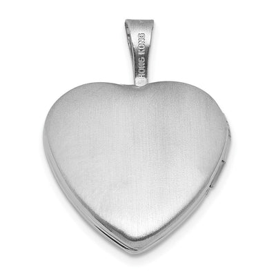 Sterling Silver Rhodium-plated Polished Front/Brushed Back with Curved Dot Design Heart Locket