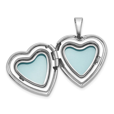 Sterling Silver Rhodium-plated Polished Front/Brushed Back with Curved Dot Design Heart Locket