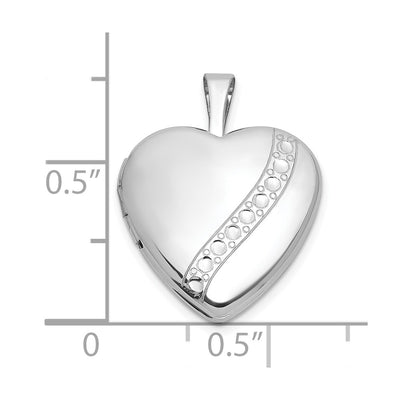 Sterling Silver Rhodium-plated Polished Front/Brushed Back with Curved Dot Design Heart Locket