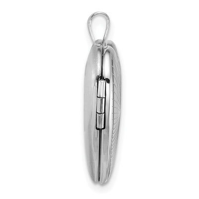 Sterling Silver Rhodium-plated Polished Front/Brushed Back Starburst Pattern Heart Locket