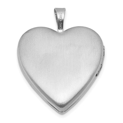 Sterling Silver Rhodium-plated Polished Front/Brushed Back Starburst Pattern Heart Locket