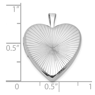 Sterling Silver Rhodium-plated Polished Front/Brushed Back Starburst Pattern Heart Locket