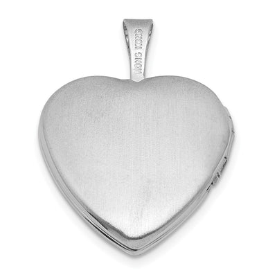 Sterling Silver Rhodium-plated Polished Front/Brushed Back Diamond-cut Twin Hearts Heart Locket