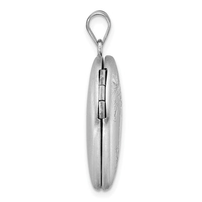 Sterling Silver Rhodium-plated Brushed Diamond-cut Butterflies Heart Locket