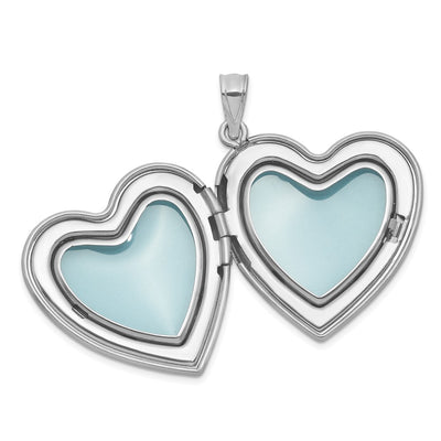 Sterling Silver Rhodium-plated Brushed Diamond-cut Butterflies Heart Locket