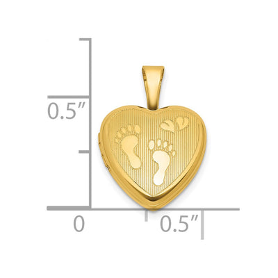 Sterling Silver Gold-plated Polished Front/Brushed Back Foot Prints with Hearts Heart Locket