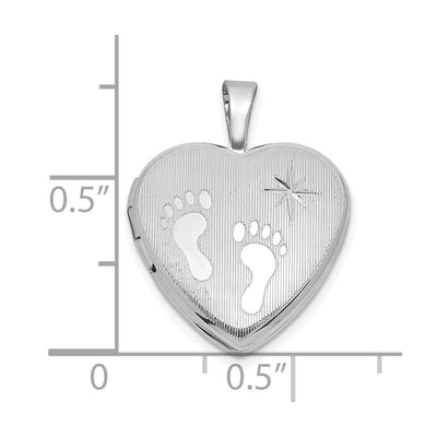 Sterling Silver Rhodium-plated Polished Front/Brushed Back Foot Prints with Star Heart Locket