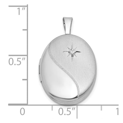 Sterling Silver Rhodium-plated Brushed And Polished 1/20 carat Diamond Oval Locket