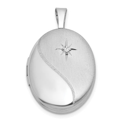 Sterling Silver Rhodium-plated Brushed And Polished 1/20 carat Diamond Oval Locket