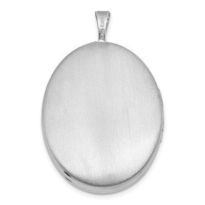 Sterling Silver Rhodium-plated Polished Front/Brushed Back Diamond-cut Floral Design Oval Locket