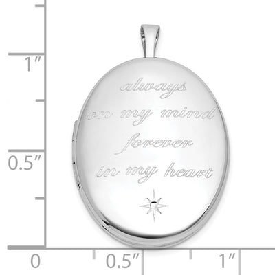 Sterling Silver Rhodium-plated Polished Front/Brushed Back ALWAYS ON MY MIND FOREVER IN MY HEART Oval Locket