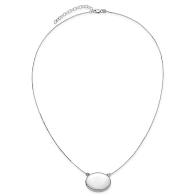 Sterling Silver Rhodium-plated Polished Front/Brushed Back with extension Oval Locket Necklace