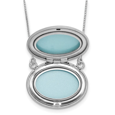 Sterling Silver Rhodium-plated Polished Front/Brushed Back with extension Oval Locket Necklace