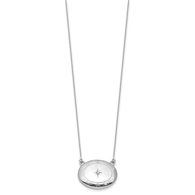 Sterling Silver Rhodium-plated Polished Front/Brushed Back 1/. Diamond Floral with ext. Oval Locket Necklace