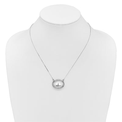 Sterling Silver Rhodium-plated Polished Front/Brushed Back 1/. Diamond Floral with ext. Oval Locket Necklace