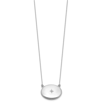 Sterling Silver Rhodium-plated Polished Front/Brushed Back 1/. Diamond with extension Oval Locket Necklace