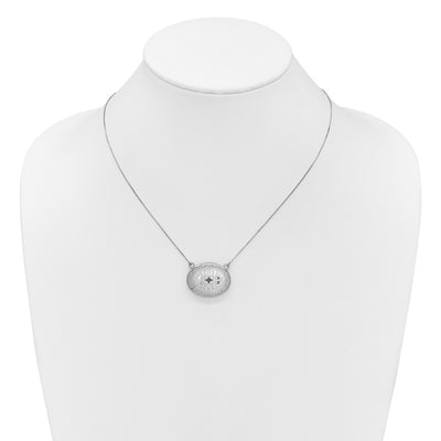 Sterling Silver Rhodium-plated Polished Front/Brushed Back with extension Oval Filigree Locket Necklace