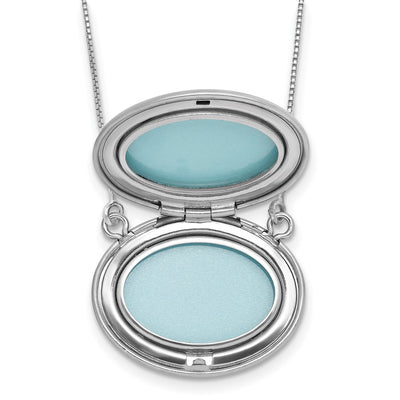 Sterling Silver Rhodium-plated Polished Front/Brushed Back with extension Oval Filigree Locket Necklace