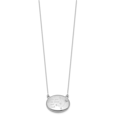 Sterling Silver Rhodium-plated Polished Front/Brushed Back Love To Moon and Back with ext. Oval Locket Necklace