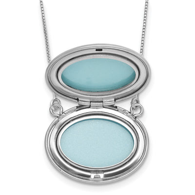 Sterling Silver Rhodium-plated Polished Front/Brushed Back Love To Moon and Back with ext. Oval Locket Necklace
