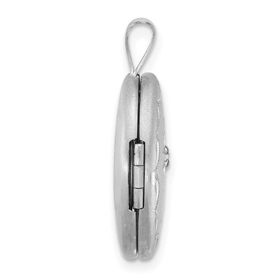 Sterling Silver Rhodium-plated Brushed 1/20 carat Diamond Engraved Cross Oval Locket