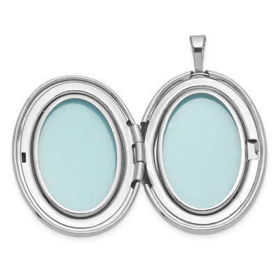 Sterling Silver Rhodium-plated Polished Front/Brushed Back Miraculous Medal Oval Locket