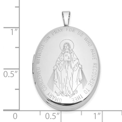 Sterling Silver Rhodium-plated Polished Front/Brushed Back Miraculous Medal Oval Locket