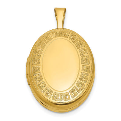 Sterling Silver Gold-plated Polished Front/Brushed Back Greek Key Oval Locket