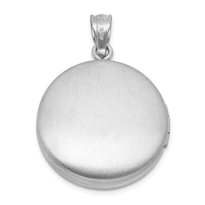 Sterling Silver Rhodium-plated Brushed Diamond-cut with 1/20 carat Diamond Cross Round Locket