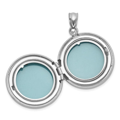 Sterling Silver Rhodium-plated Brushed Diamond-cut with 1/20 carat Diamond Cross Round Locket