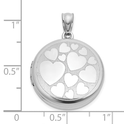 Sterling Silver Rhodium-plated Polished Front/Brushed Back Multi-Heart Round Locket