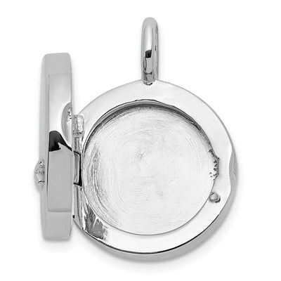 Sterling Silver Rhodium-plated Polished Star On Round Locket
