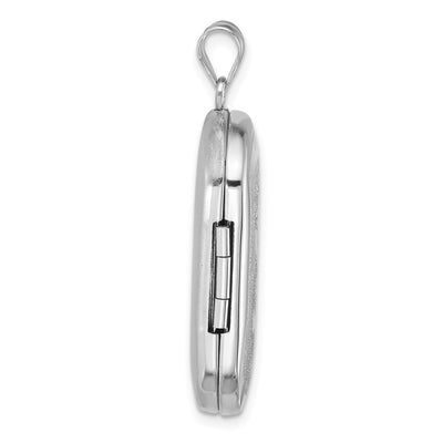 Sterling Silver Rhodium-plated Polished Front/Brushed Back Fleur De Lis Rectangle Locket