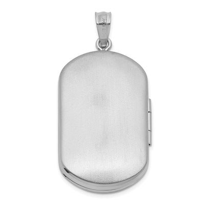 Sterling Silver Rhodium-plated Polished Front/Brushed Back Fleur De Lis Rectangle Locket