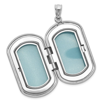 Sterling Silver Rhodium-plated Polished Front/Brushed Back Fleur De Lis Rectangle Locket