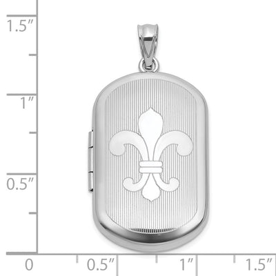 Sterling Silver Rhodium-plated Polished Front/Brushed Back Fleur De Lis Rectangle Locket