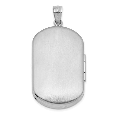 Sterling Silver Rhodium-plated Polished Front/Brushed Back Two Hearts Rectangle Locket