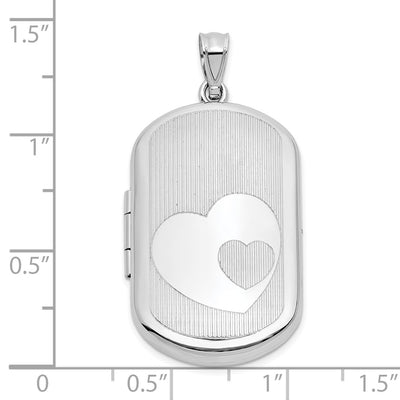 Sterling Silver Rhodium-plated Polished Front/Brushed Back Two Hearts Rectangle Locket
