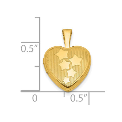 Sterling Silver Gold-plated Polished Front/Brushed Back Stars Heart Locket