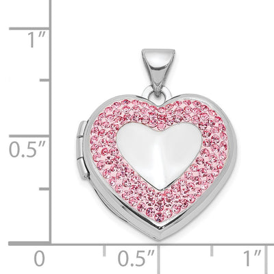 Sterling Silver Rhodium-plated Pink Preciosa Crystal Heart Locket