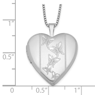 Sterling Silver Rhodium-plated Butterflies Heart Locket Necklace