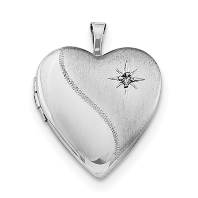 Sterling Silver Rhodium-plated Satin Diamond Heart Locket Necklace