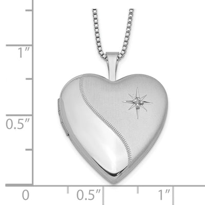 Sterling Silver Rhodium-plated Satin Diamond Heart Locket Necklace