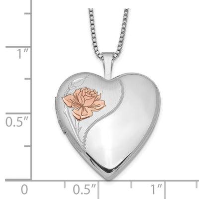 Sterling Silver Rhodium-plated Enamel Rose Heart Locket Necklace