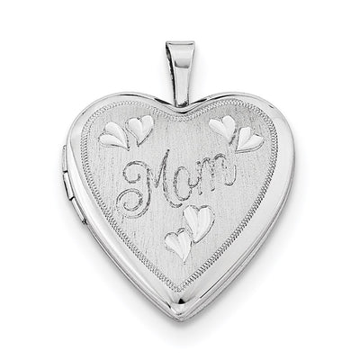 Sterling Silver Rhodium-plated Mom Heart Locket Necklace
