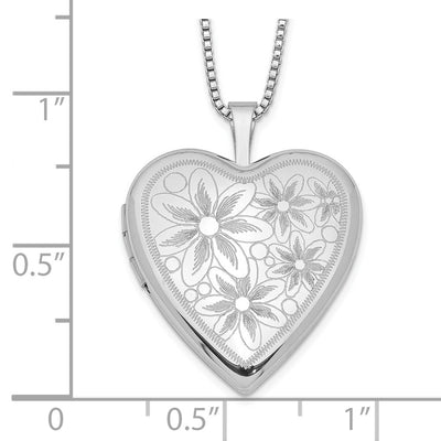 Sterling Silver Rhodium-plated with Daisies Heart Locket Necklace