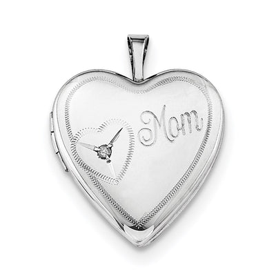 Sterling Silver Rhodium-plated Mom Diamond Heart Locket Necklace